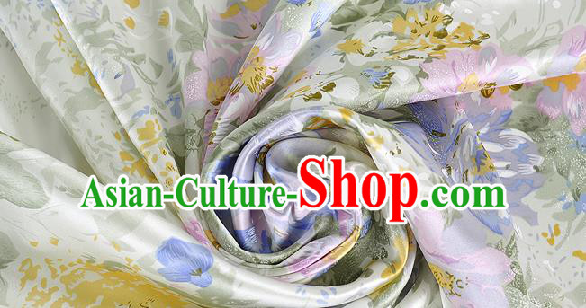 Chinese Classical Flower Pattern Design Light Green Silk Fabric Asian Traditional Hanfu Mulberry Silk Material