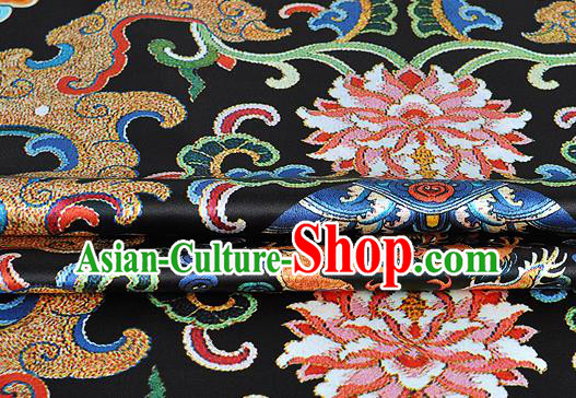Chinese Classical Dragon Lotus Pattern Design Black Silk Fabric Asian Traditional Hanfu Mulberry Silk Material