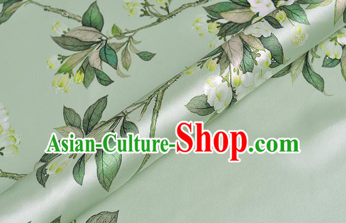 Chinese Classical Pear Flowers Pattern Design Light Green Silk Fabric Asian Traditional Hanfu Mulberry Silk Material