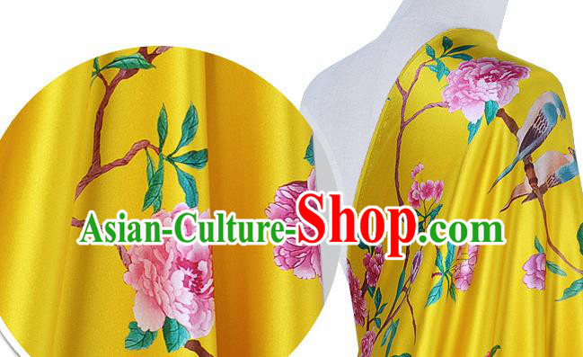 Chinese Classical Hibiscus Pattern Design Golden Silk Fabric Asian Traditional Hanfu Mulberry Silk Material