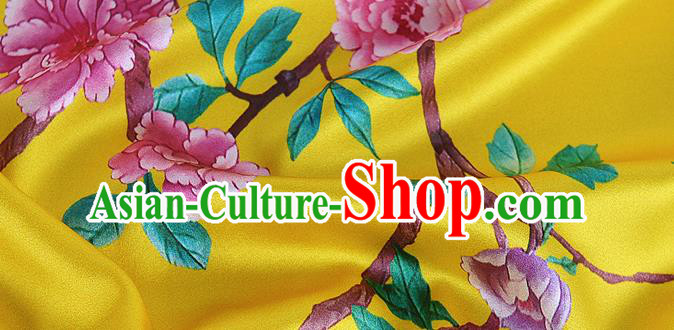 Chinese Classical Hibiscus Pattern Design Golden Silk Fabric Asian Traditional Hanfu Mulberry Silk Material