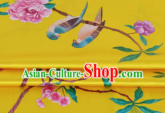 Chinese Classical Hibiscus Pattern Design Golden Silk Fabric Asian Traditional Hanfu Mulberry Silk Material