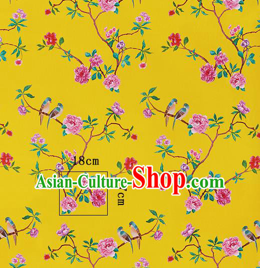 Chinese Classical Hibiscus Pattern Design Golden Silk Fabric Asian Traditional Hanfu Mulberry Silk Material
