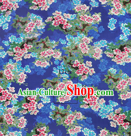 Chinese Classical Peach Blossom Pattern Design Royalblue Silk Fabric Asian Traditional Hanfu Mulberry Silk Material