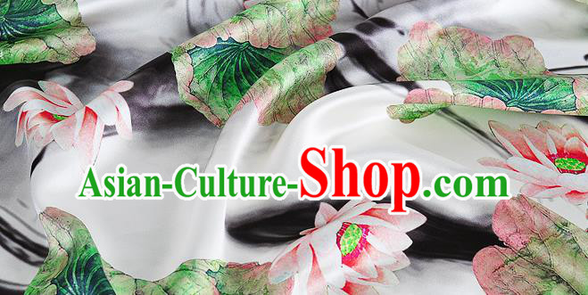 Chinese Classical Lotus Pattern Design White Silk Fabric Asian Traditional Hanfu Mulberry Silk Material