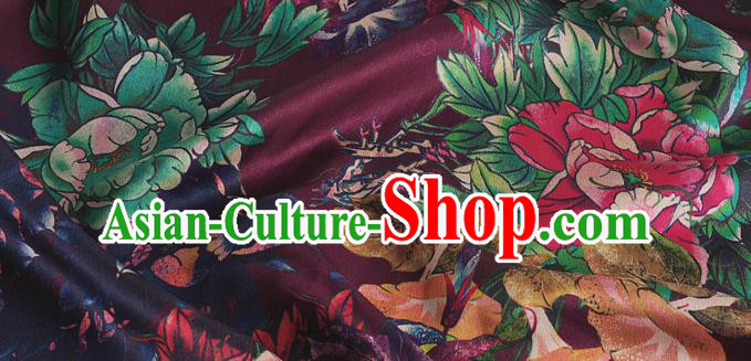 Chinese Classical Peony Pattern Design Purple Silk Fabric Asian Traditional Hanfu Mulberry Silk Material