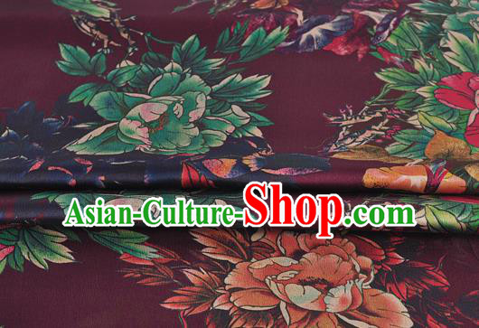 Chinese Classical Peony Pattern Design Purple Silk Fabric Asian Traditional Hanfu Mulberry Silk Material