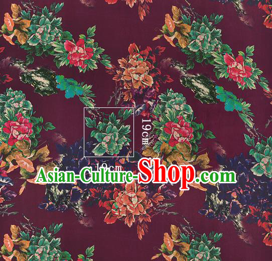 Chinese Classical Peony Pattern Design Purple Silk Fabric Asian Traditional Hanfu Mulberry Silk Material