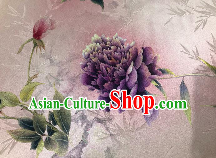 Chinese Classical Bamboo Peony Pattern Design Pink Silk Fabric Asian Traditional Hanfu Mulberry Silk Material