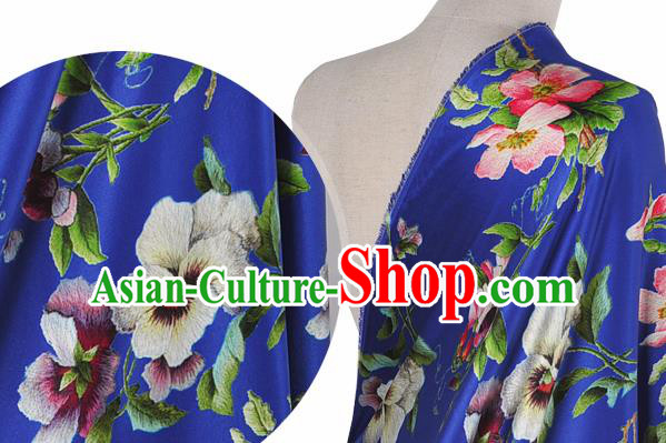 Chinese Classical Phalaenopsis Pattern Design Royalblue Silk Fabric Asian Traditional Hanfu Mulberry Silk Material