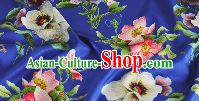 Chinese Classical Phalaenopsis Pattern Design Royalblue Silk Fabric Asian Traditional Hanfu Mulberry Silk Material
