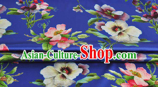 Chinese Classical Phalaenopsis Pattern Design Royalblue Silk Fabric Asian Traditional Hanfu Mulberry Silk Material