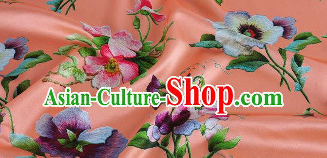 Chinese Classical Phalaenopsis Pattern Design Orange Silk Fabric Asian Traditional Hanfu Mulberry Silk Material