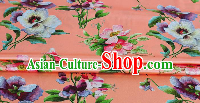 Chinese Classical Phalaenopsis Pattern Design Orange Silk Fabric Asian Traditional Hanfu Mulberry Silk Material