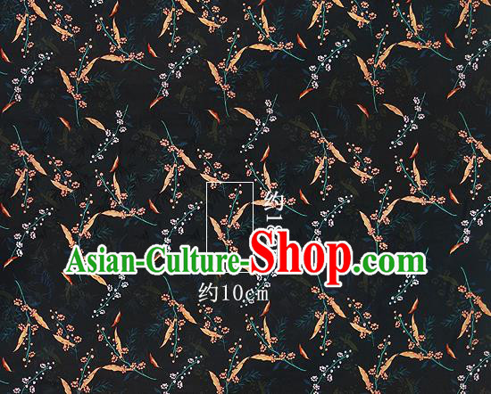 Chinese Classical Flowers Branch Pattern Design Black Silk Fabric Asian Traditional Hanfu Mulberry Silk Material