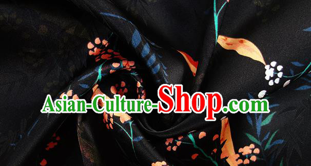 Chinese Classical Flowers Branch Pattern Design Black Silk Fabric Asian Traditional Hanfu Mulberry Silk Material