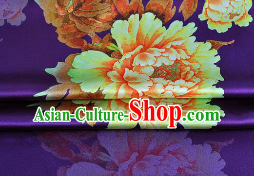 Chinese Classical Peony Flowers Pattern Design Purple Silk Fabric Asian Traditional Hanfu Mulberry Silk Material