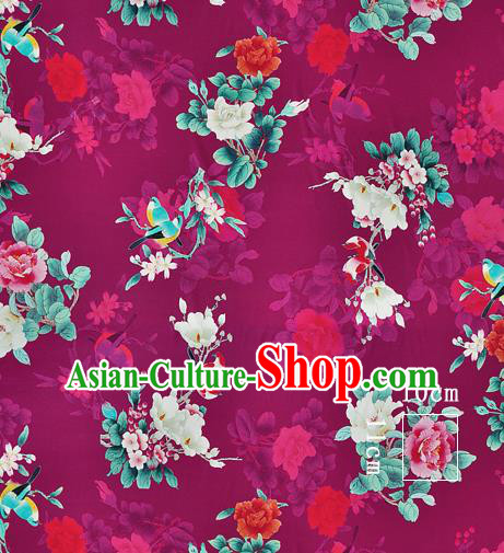 Chinese Classical Magnolia Pattern Design Purple Silk Fabric Asian Traditional Hanfu Mulberry Silk Material