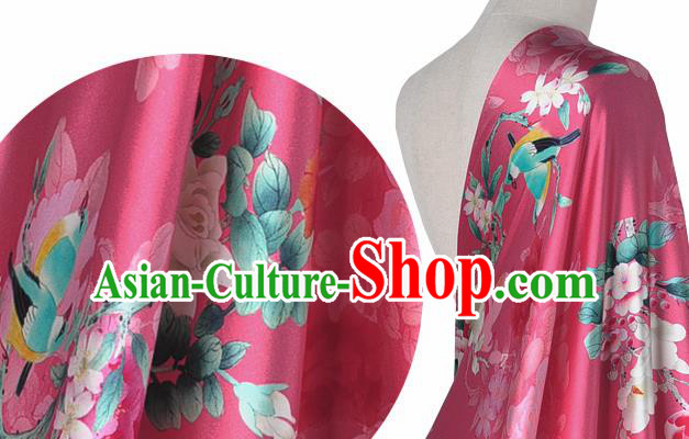 Chinese Classical Magnolia Pattern Design Peach Pink Silk Fabric Asian Traditional Hanfu Mulberry Silk Material