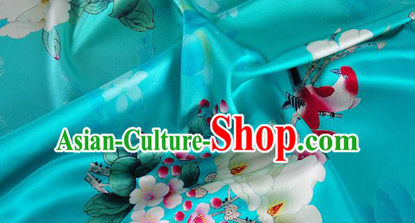 Chinese Classical Magnolia Pattern Design Blue Silk Fabric Asian Traditional Hanfu Mulberry Silk Material