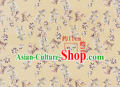 Chinese Classical Flowers Pattern Design Light Yellow Silk Fabric Asian Traditional Hanfu Mulberry Silk Material