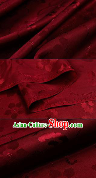 Chinese Classical Twine Plum Pattern Design Dark Red Silk Fabric Asian Traditional Hanfu Mulberry Silk Material