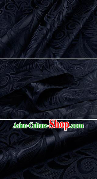Chinese Classical Pteris Pattern Design Navy Silk Fabric Asian Traditional Hanfu Mulberry Silk Material
