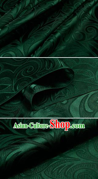 Chinese Classical Pteris Pattern Design Deep Green Silk Fabric Asian Traditional Hanfu Mulberry Silk Material