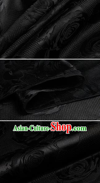 Chinese Classical Roses Pattern Design Black Silk Fabric Asian Traditional Hanfu Mulberry Silk Material