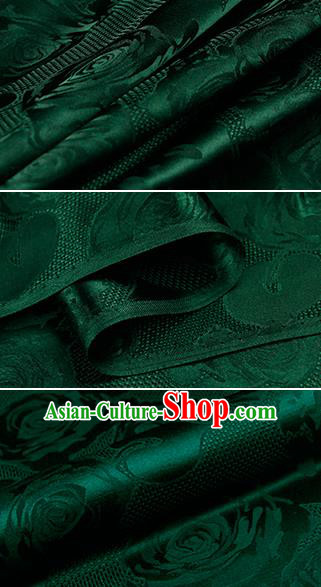 Chinese Classical Roses Pattern Design Deep Green Silk Fabric Asian Traditional Hanfu Mulberry Silk Material