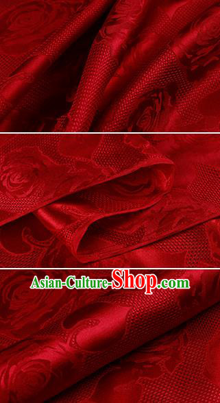 Chinese Classical Roses Pattern Design Red Silk Fabric Asian Traditional Hanfu Mulberry Silk Material