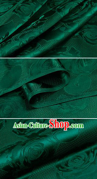 Chinese Classical Roses Pattern Design Atrovirens Silk Fabric Asian Traditional Hanfu Mulberry Silk Material