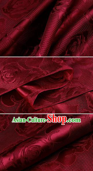 Chinese Classical Roses Pattern Design Wine Red Silk Fabric Asian Traditional Hanfu Mulberry Silk Material