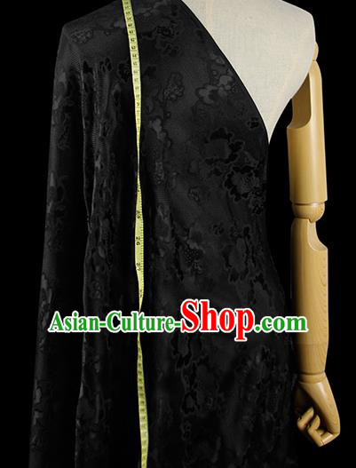 Chinese Classical Peony Pattern Design Black Silk Fabric Asian Traditional Hanfu Mulberry Silk Material