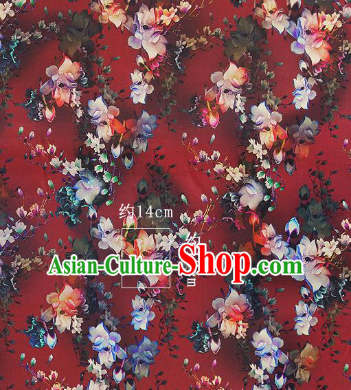 Chinese Classical Flowers Pattern Design Purplish Red Silk Fabric Asian Traditional Hanfu Mulberry Silk Material
