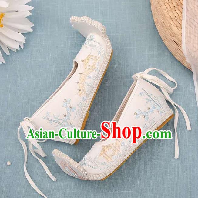 Chinese Beige Hanfu Shoes Women Shoes Opera Shoes Embroidered Shoes Princess Shoes