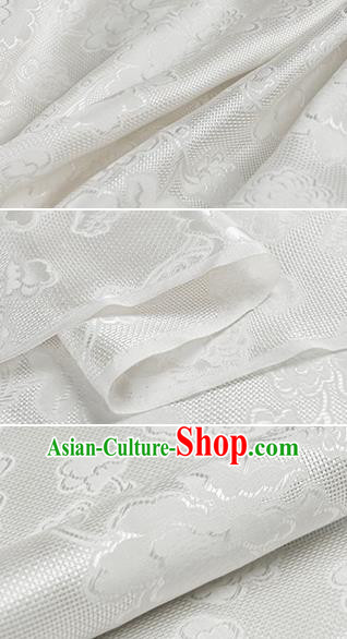 Chinese Classical Peony Pattern Design White Silk Fabric Asian Traditional Hanfu Mulberry Silk Material
