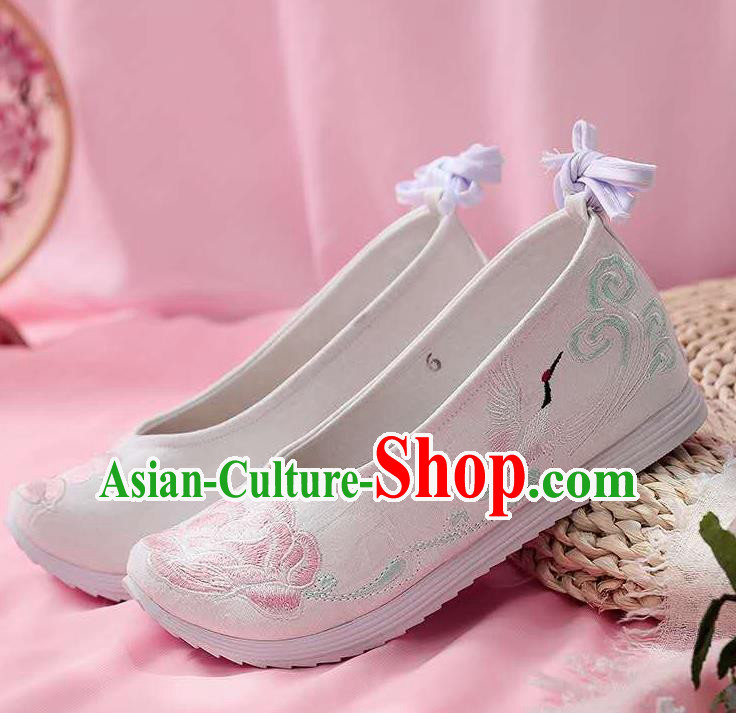 Chinese Embroidered Peony White Shoes Hanfu Shoes Women Shoes Opera Shoes Princess Shoes