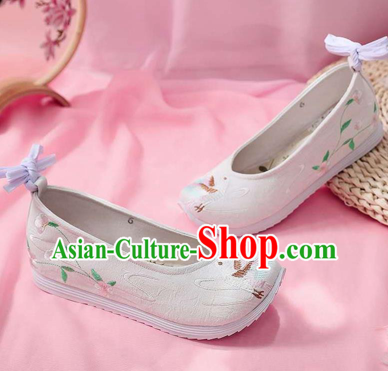 Chinese Embroidered Crane White Shoes Hanfu Shoes Women Shoes Opera Shoes Princess Shoes