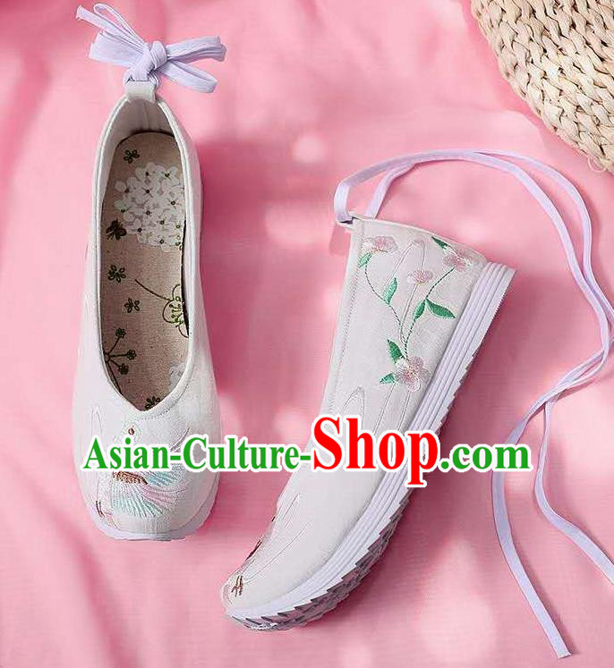 Chinese Embroidered Crane White Shoes Hanfu Shoes Women Shoes Opera Shoes Princess Shoes