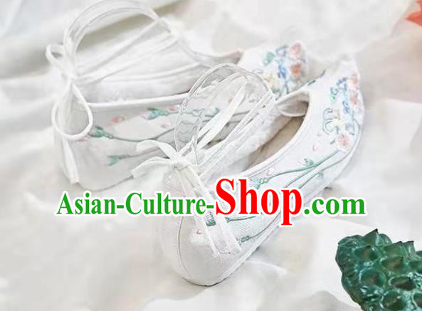 Chinese Embroidered Flowers White Shoes Hanfu Shoes Women Shoes Opera Shoes Princess Shoes