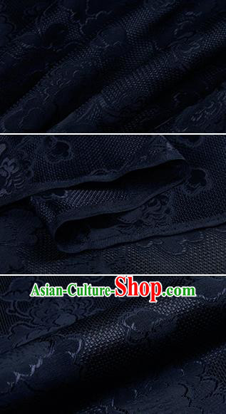 Chinese Classical Peony Pattern Design Navy Blue Silk Fabric Asian Traditional Hanfu Mulberry Silk Material
