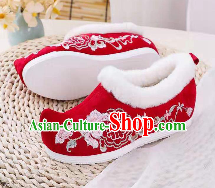 Chinese Winter Embroidered Red Shoes Hanfu Shoes Women Shoes Opera Shoes Princess Shoes