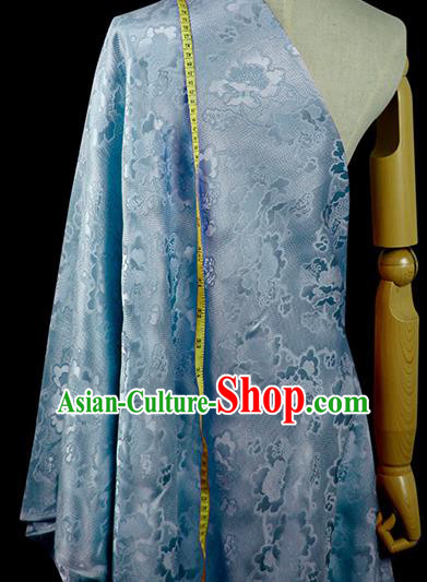 Chinese Classical Peony Pattern Design Light Blue Silk Fabric Asian Traditional Hanfu Mulberry Silk Material
