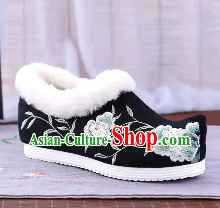 Chinese Winter Embroidered Black Shoes Hanfu Shoes Women Shoes Opera Shoes Princess Shoes