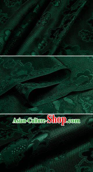 Chinese Classical Peony Pattern Design Deep Green Silk Fabric Asian Traditional Hanfu Mulberry Silk Material