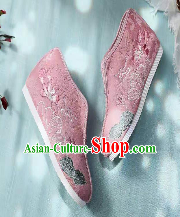 Chinese Pink Embroidered Lotus Shoes Hanfu Shoes Women Shoes Opera Shoes Princess Shoes