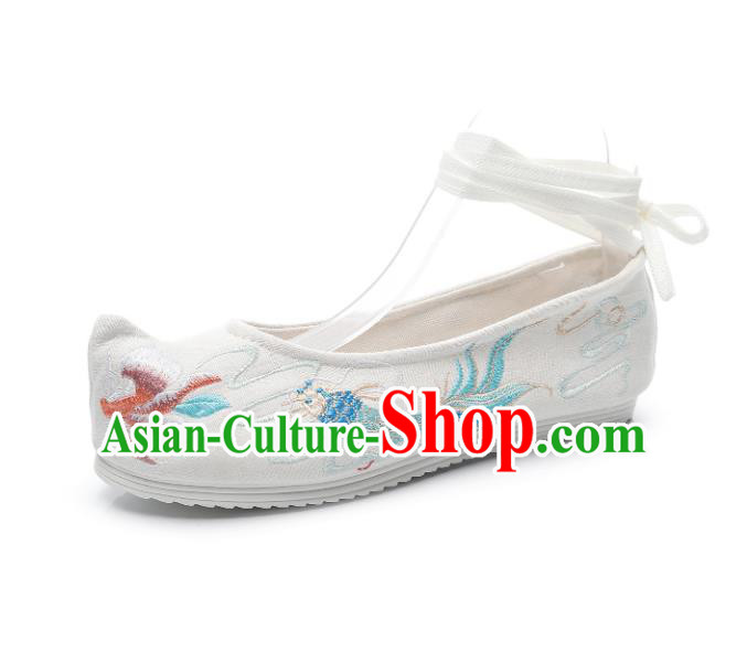Traditional Chinese Embroidered Carp White Shoes Hanfu Shoes Women Shoes Opera Shoes Princess Shoes