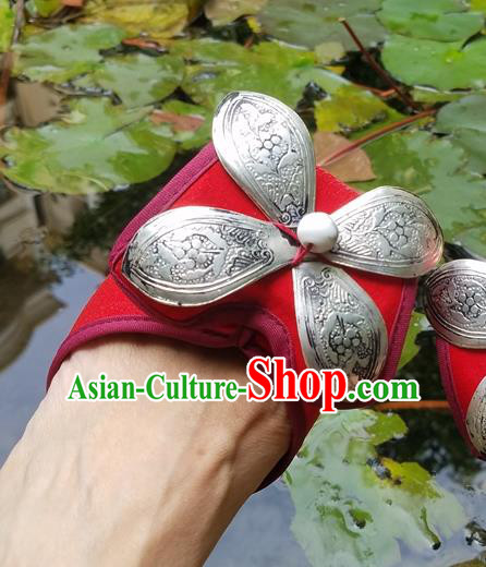Traditional Chinese Handmade Red Wedge Heel Shoes Women Yunnan National Shoes Embroidered Sandal