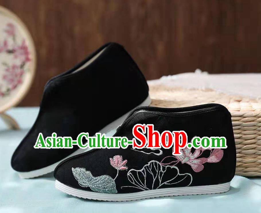 Chinese Black Embroidered Lotus Shoes Hanfu Shoes Women Shoes Opera Shoes Princess Shoes